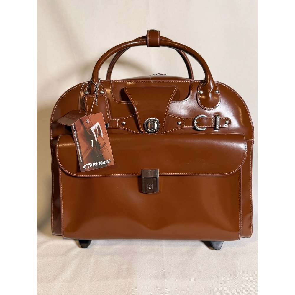 McKlein Edgebrook Brown Leather 15.6 Wheeled Ladies Laptop Case Briefcase 96314